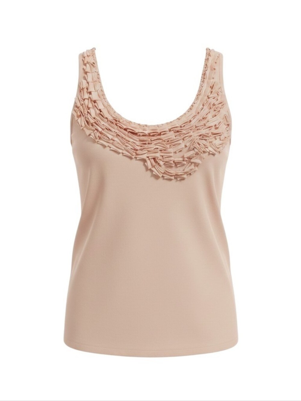 Garnet Hill Tank Top Sz M Pink 100% Pima Cotton Embellished Ruffled Neckline